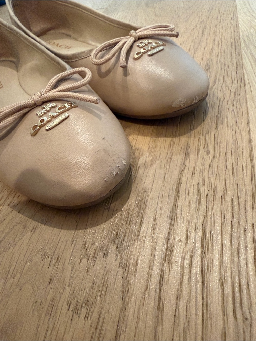 Coach Nude/Taupe Leather Bow Ballet Flats - Picture 3 of 4